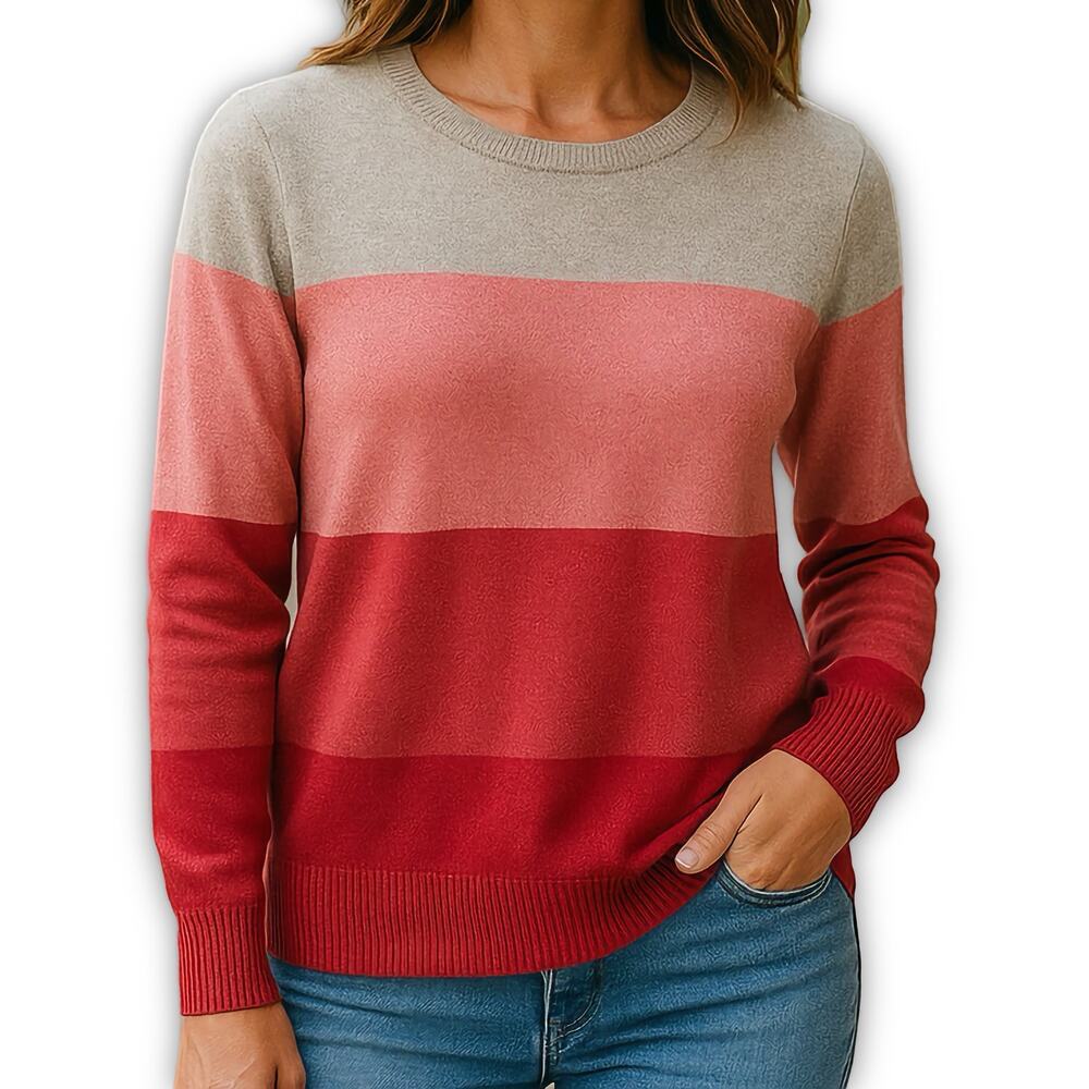 Women's Colorblock Crewneck Cashmere Sweater - Red & Cream
